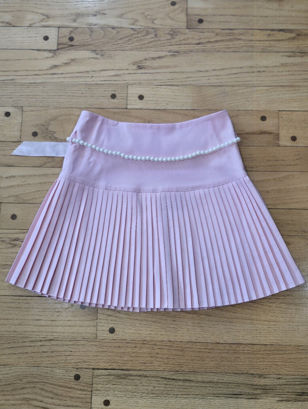 Kenzie Pink Pleated Drop Waist Mini Skirt Pearl Belt Coquette Size 2